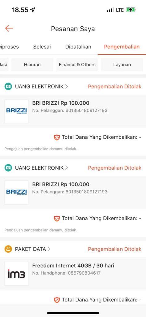 brizzi sudah top up tapi belum masuk